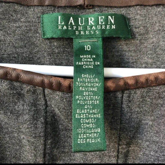 Lauren Ralph Lauren Lamb Leather Detail Sleeveless Flare Shift Dress Sz 10 - Picture 4 of 4